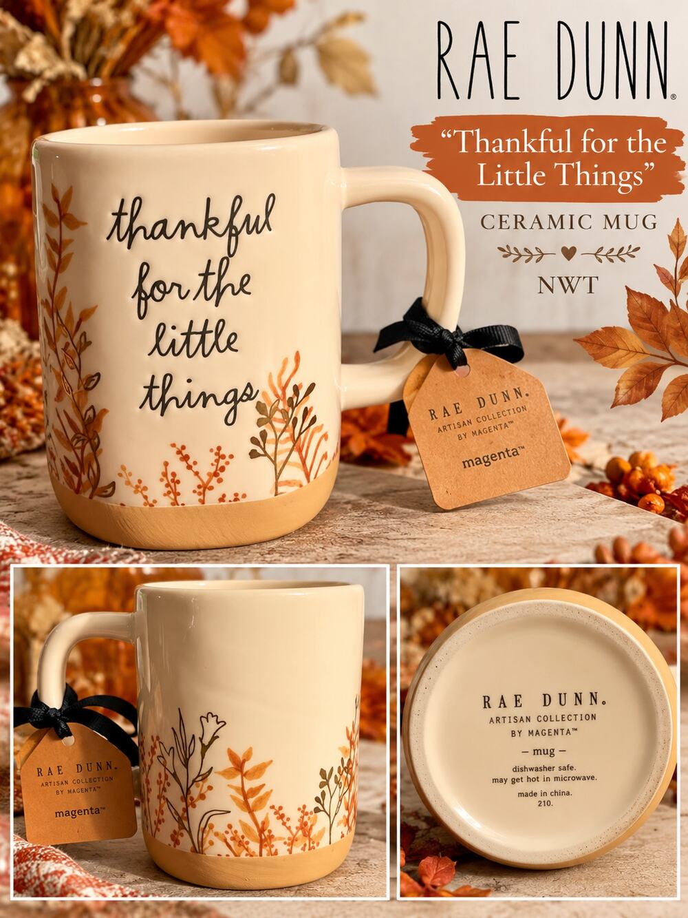 Rae Dunn "Thankful for the Little Things" Ceramic Mug NWT